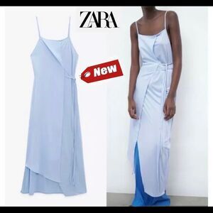 Zara light pastel baby blue spaghetti strap dress Sz L NWT